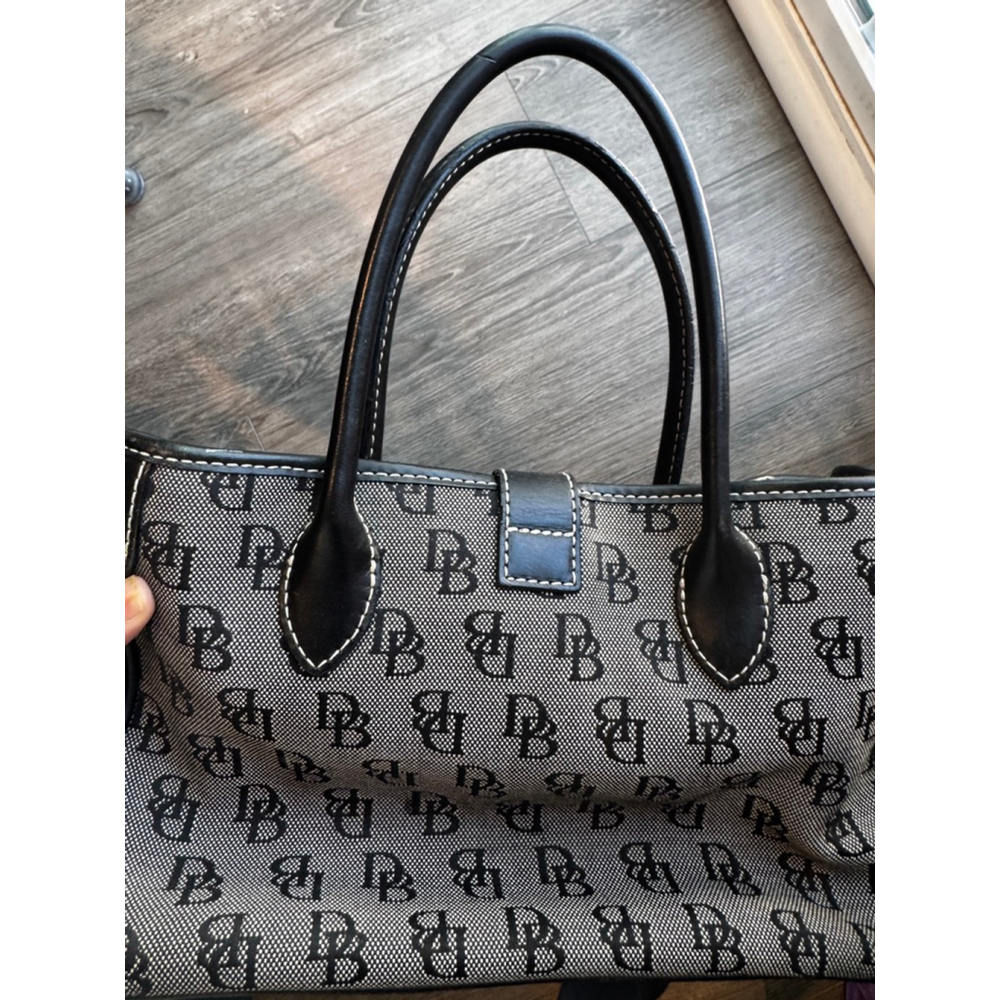 Dooney & Bourke DB Monogram Satchel Black Grey Canvas Leather Trim Shoulder Bag - Picture 5 of 11